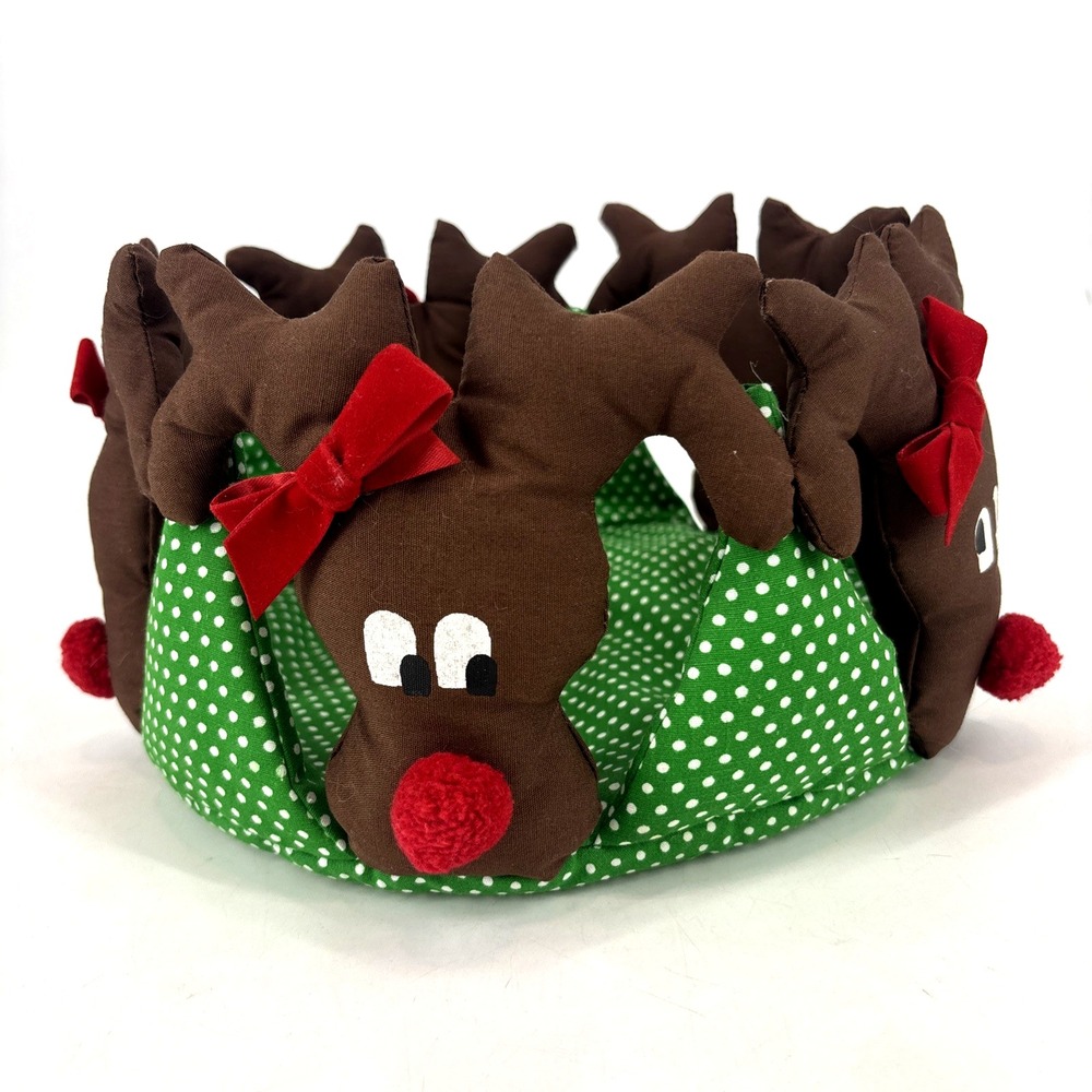 Vintage Christmas Reindeer Basket | Rudolph Fabric Basket Christmas Centerpiece